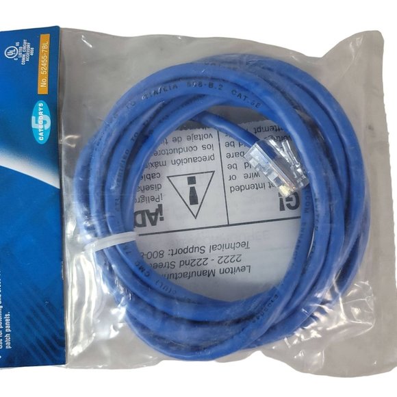 2/$15 NEW Leviton CAT 5 7-Foot Patch Cord Blue 52455-7BL Network Cable Ethernet - Picture 7 of 7